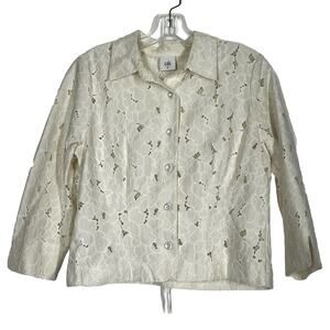 Cabi Ivory Lace Jacket Womens Medium Ivory Floral Cut Work Boho Cottagecore